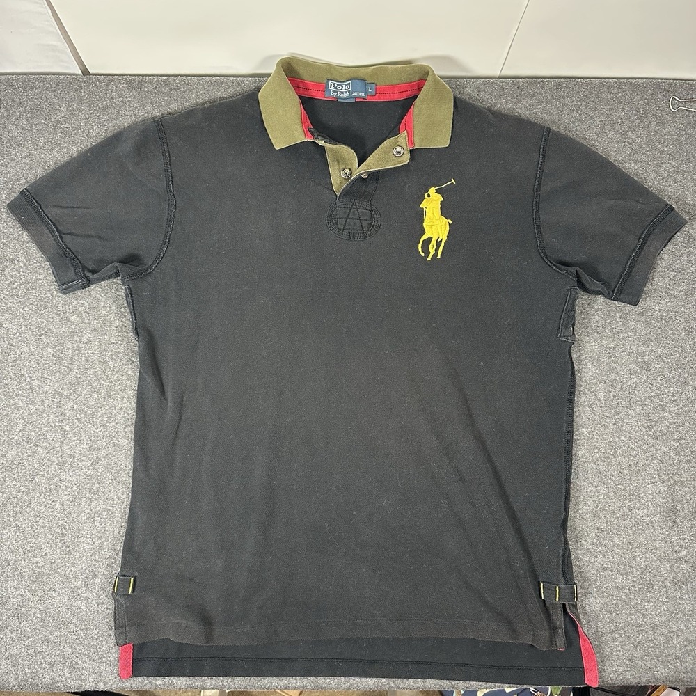 Polo Ralph Lauren Polo Shirt Mens L Black Olive Big Pony Rugby Short Sleeve